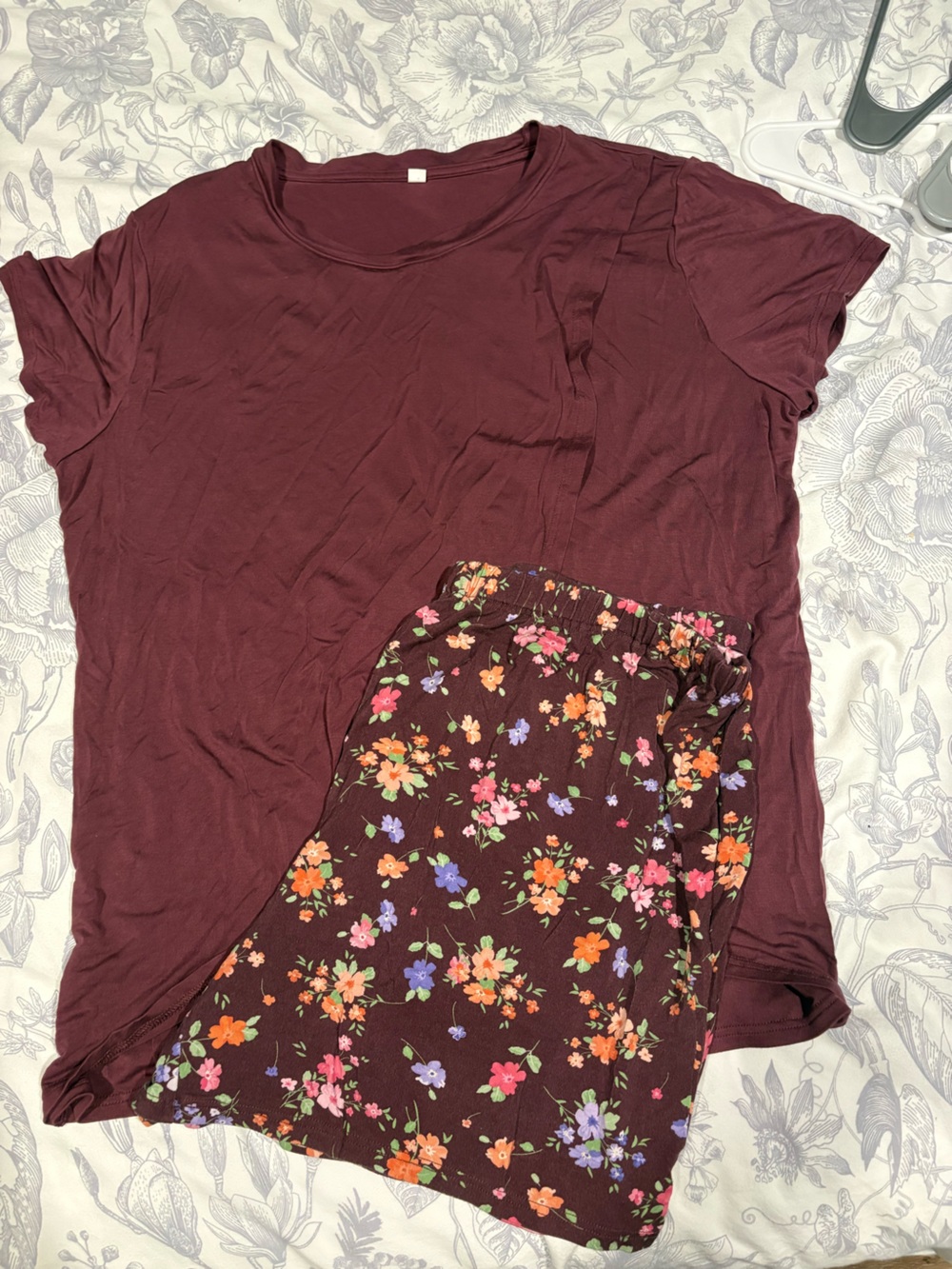 Women’s Floral Maroon nursing/maternity Short Sleeve Top and pajama shorts